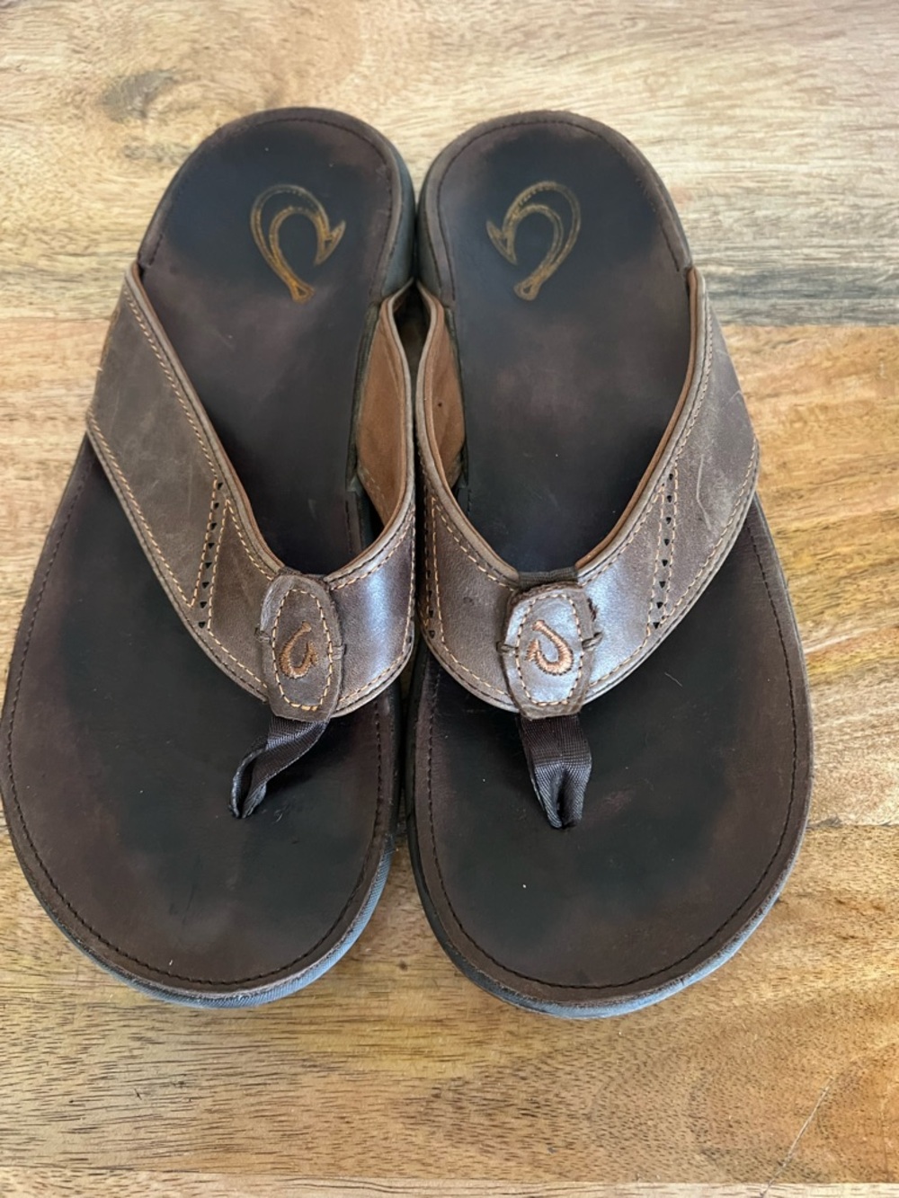 OluKai Nui Men's Sandals Brown Leather Flip-Flops Thongs Size 10 - Picture 3 of 11